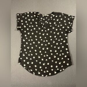 Maurice's black blouse with white floral print